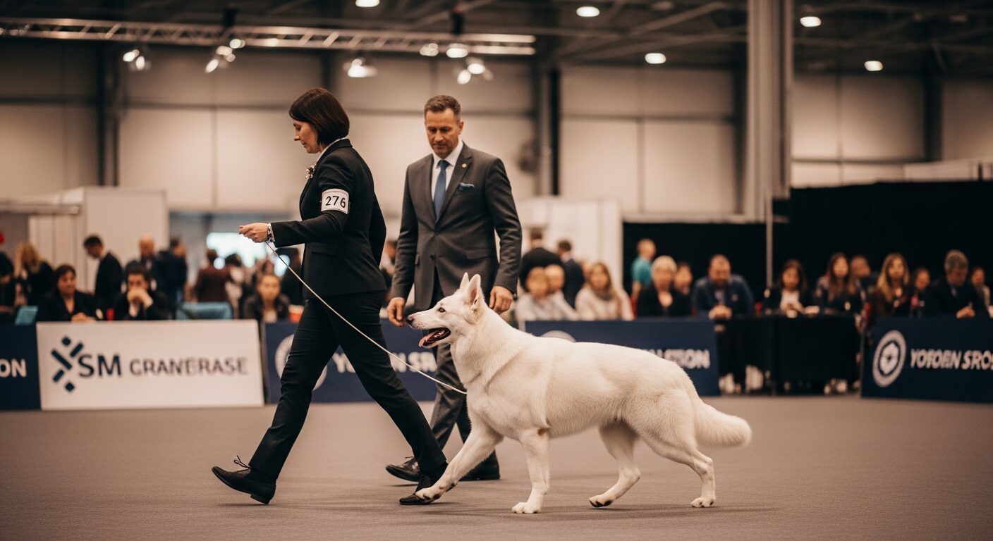 Chien présenté en exposition canine pour illustrer la diversité des races